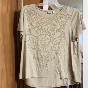 Unique Print with Sheer Insets Hi Low Top